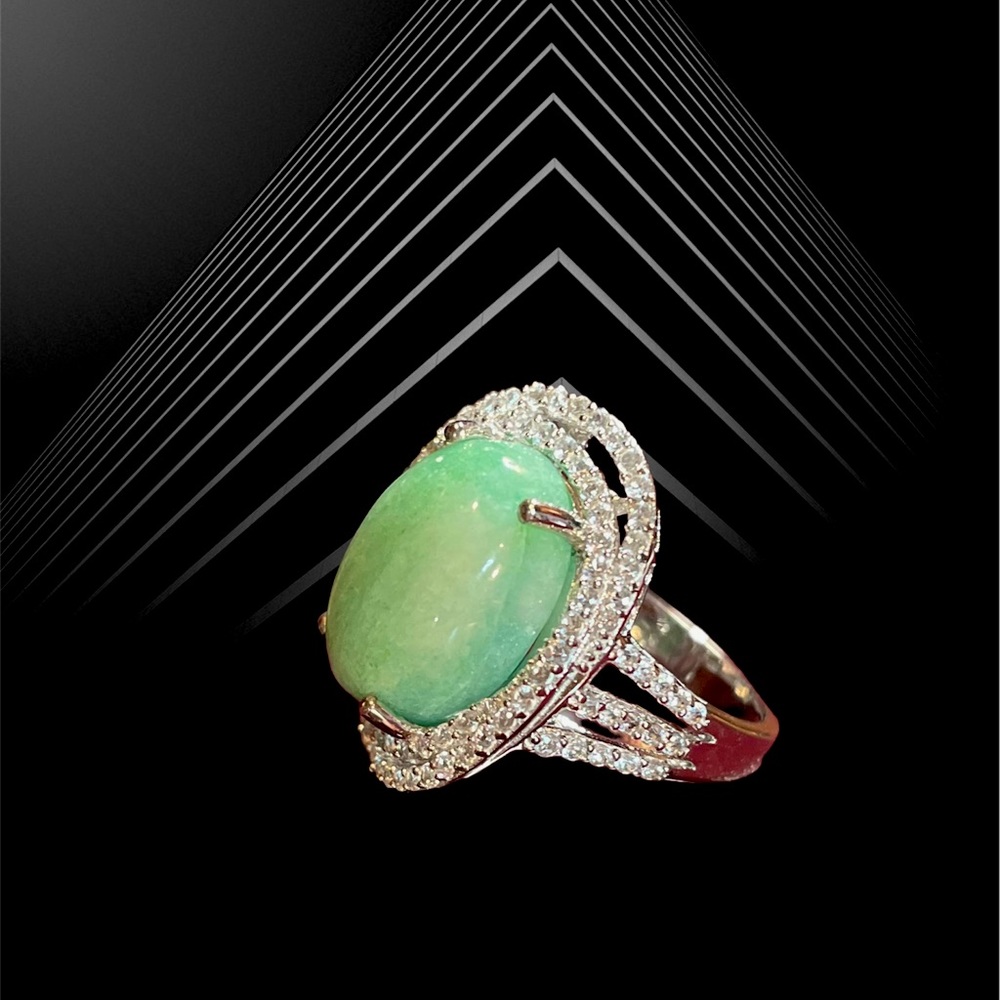 💍Stunning Green Emerald Beryl & Sapphire 925 Silver Cocktail ring 💚